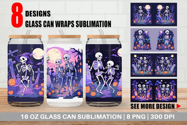 Glass Can Watercolor Skeleton Sublimation artnoy 