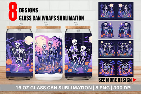Glass Can Watercolor Skeleton Sublimation artnoy 