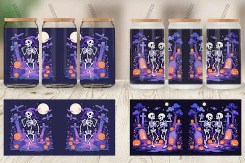 Glass Can Watercolor Skeleton Sublimation artnoy 