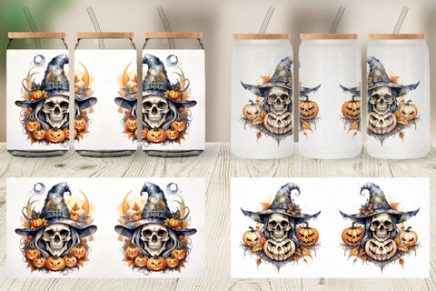 Glass Can Watercolor Skull Sublimation artnoy 