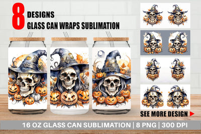 Glass Can Watercolor Skull Sublimation artnoy 