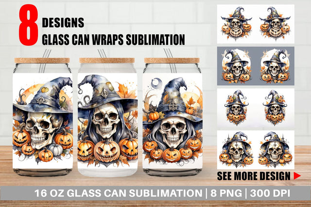 Glass Can Watercolor Skull Sublimation artnoy 