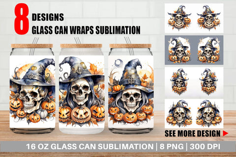 Glass Can Watercolor Skull Sublimation artnoy 