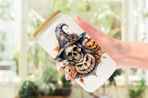 Glass Can Watercolor Skull Sublimation artnoy 