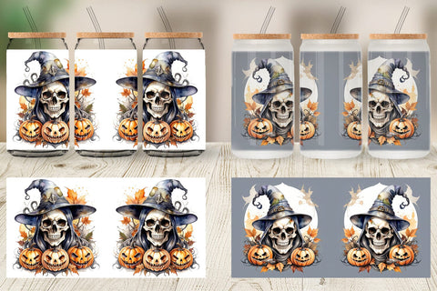 Glass Can Watercolor Skull Sublimation artnoy 