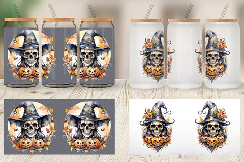 Glass Can Watercolor Skull Sublimation artnoy 