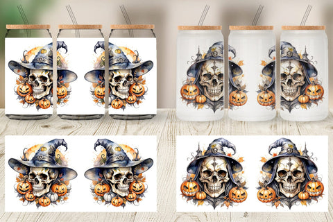 Glass Can Watercolor Skull Sublimation artnoy 