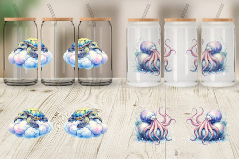 Glass Can Watercolor Sleepy Baby Ocean Animals Sublimation artnoy 