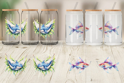 Glass Can Watercolor Sleepy Baby Ocean Animals Sublimation artnoy 