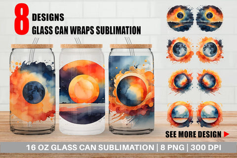 Glass Can Watercolor Solar Eclipse Sublimation artnoy 