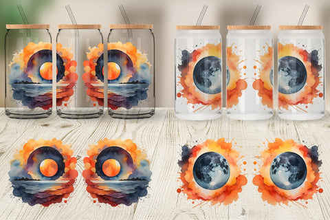 Glass Can Watercolor Solar Eclipse Sublimation artnoy 