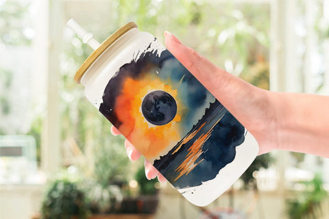 Glass Can Watercolor Solar Eclipse Sublimation artnoy 