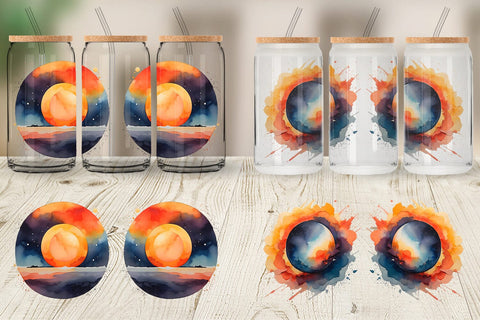 Glass Can Watercolor Solar Eclipse Sublimation artnoy 