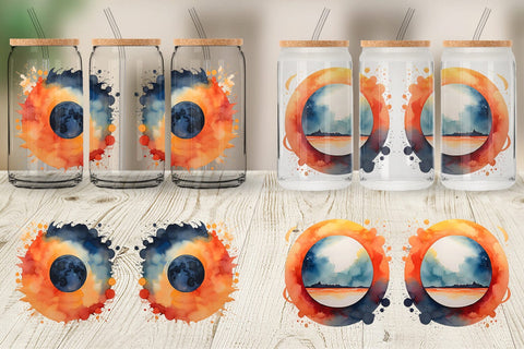 Glass Can Watercolor Solar Eclipse Sublimation artnoy 