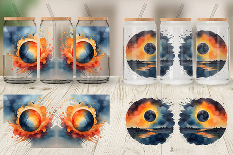 Glass Can Watercolor Solar Eclipse Sublimation artnoy 