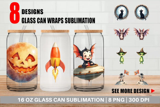Glass Can Watercolor Spooky Space Cadets Sublimation artnoy 