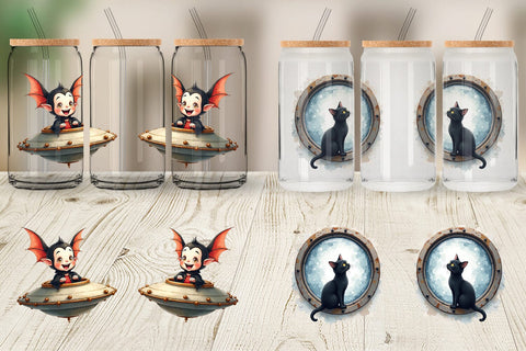 Glass Can Watercolor Spooky Space Cadets Sublimation artnoy 