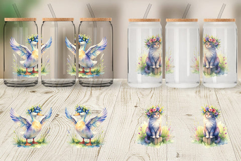 Glass Can Watercolor Spring Farmyard Flower Art Sublimation artnoy 