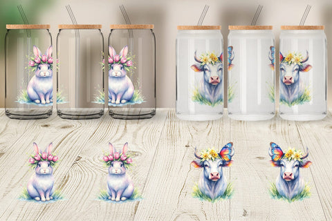 Glass Can Watercolor Spring Farmyard Flower Art Sublimation artnoy 