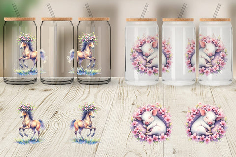 Glass Can Watercolor Spring Farmyard Flower Art Sublimation artnoy 
