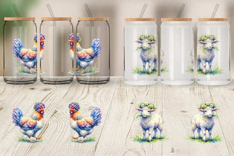 Glass Can Watercolor Spring Farmyard Flower Art Sublimation artnoy 