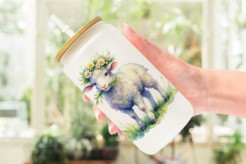Glass Can Watercolor Spring Farmyard Flower Art Sublimation artnoy 