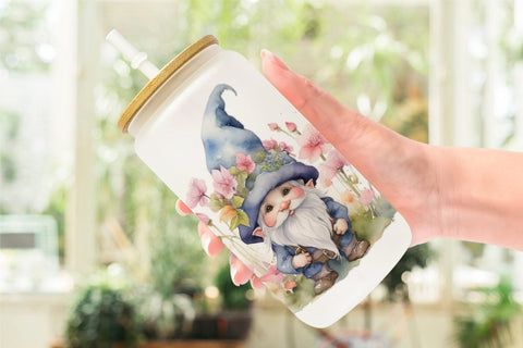 Glass Can Watercolor Spring Gnome Sublimation artnoy 