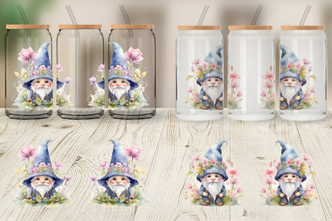 Glass Can Watercolor Spring Gnome Sublimation artnoy 
