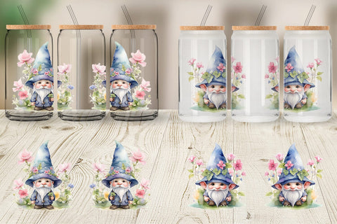 Glass Can Watercolor Spring Gnome Sublimation artnoy 