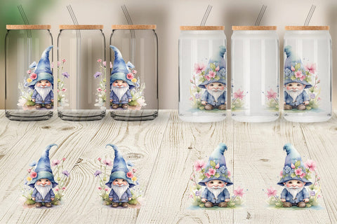 Glass Can Watercolor Spring Gnome Sublimation artnoy 