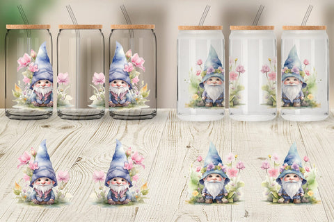 Glass Can Watercolor Spring Gnome Sublimation artnoy 