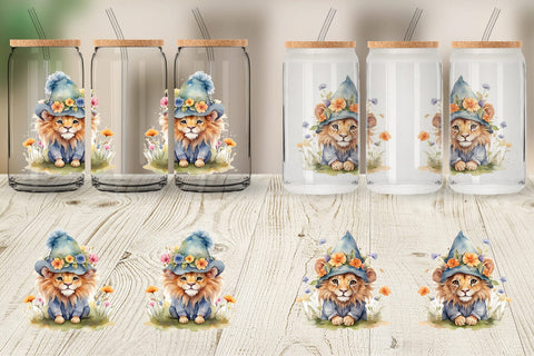 Glass Can Watercolor Spring Lion Sublimation artnoy 