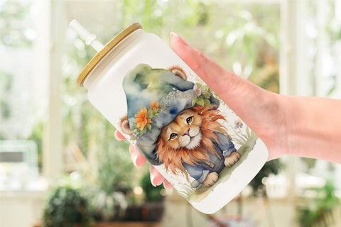 Glass Can Watercolor Spring Lion Sublimation artnoy 