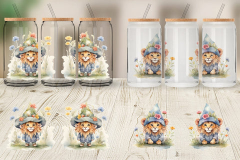 Glass Can Watercolor Spring Lion Sublimation artnoy 
