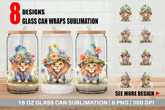 Glass Can Watercolor Spring Lion Sublimation artnoy 
