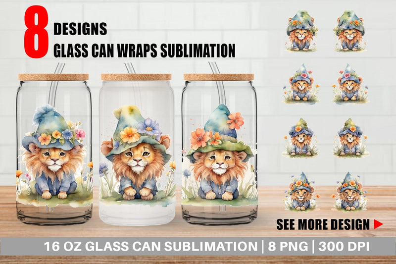 Glass Can Watercolor Spring Lion Sublimation artnoy 