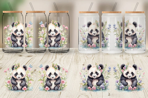 Glass Can Watercolor Spring Panda Sublimation artnoy 