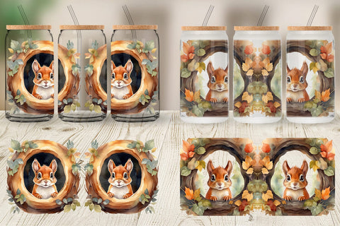 Glass Can Watercolor Squirrel Sublimation artnoy 