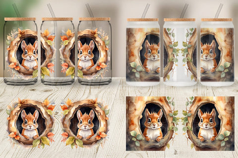 Glass Can Watercolor Squirrel Sublimation artnoy 