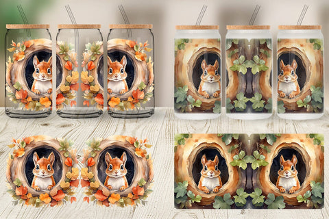 Glass Can Watercolor Squirrel Sublimation artnoy 