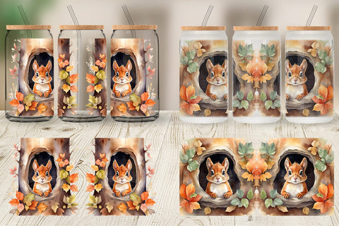 Glass Can Watercolor Squirrel Sublimation artnoy 