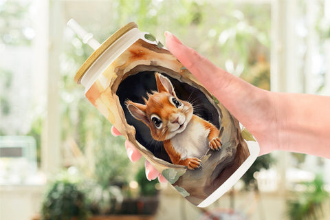 Glass Can Watercolor Squirrel Sublimation artnoy 