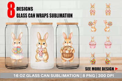 Glass Can Watercolor Sweet Candy Easter Bunny Sublimation artnoy 