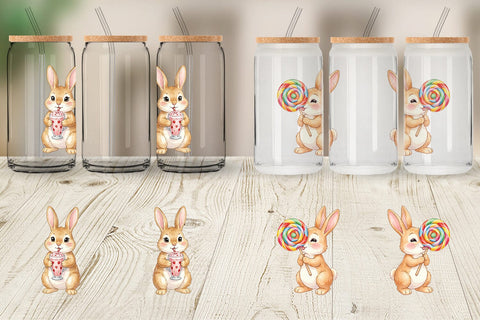 Glass Can Watercolor Sweet Candy Easter Bunny Sublimation artnoy 
