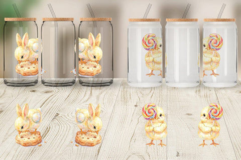 Glass Can Watercolor Sweet Candy Easter Chicks Sublimation artnoy 