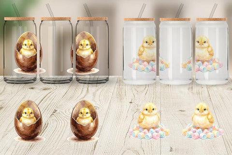 Glass Can Watercolor Sweet Candy Easter Chicks Sublimation artnoy 