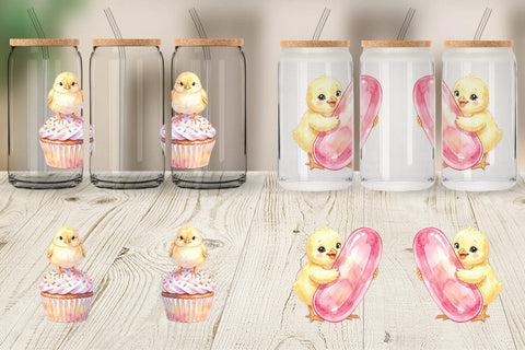 Glass Can Watercolor Sweet Candy Easter Chicks Sublimation artnoy 