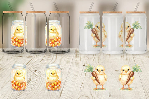 Glass Can Watercolor Sweet Candy Easter Chicks Sublimation artnoy 