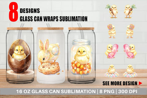 Glass Can Watercolor Sweet Candy Easter Chicks Sublimation artnoy 