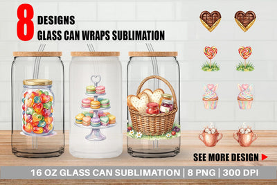 Glass Can Watercolor Sweet Easter Heart Treats Sublimation artnoy 